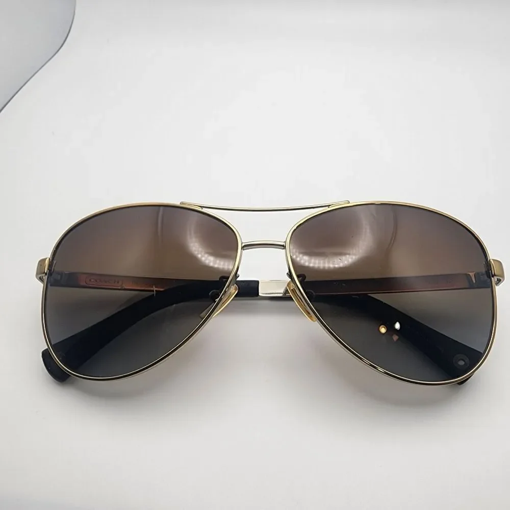 Coach Stefanie Gold & Brown Aviator Polarized Sunglasses